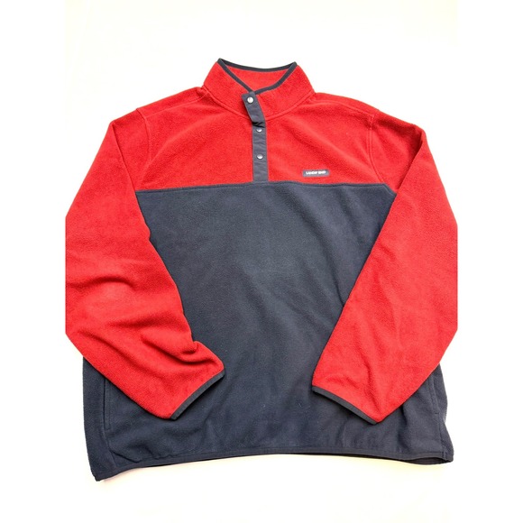 Lands' End Other - LANDS END Mens XXL 50-52 Red Navy Fleece Colorblock Long Sleeve 1/4 Snap Shirt